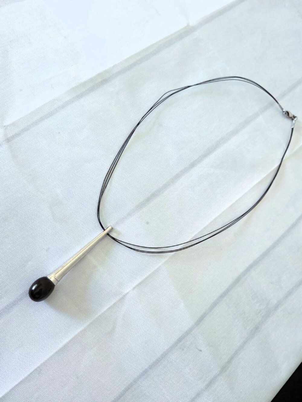 Baccarat Tentation France .925 Sterling Silver Black Crystal Drop on Triple Cord - Picture 4 of 13